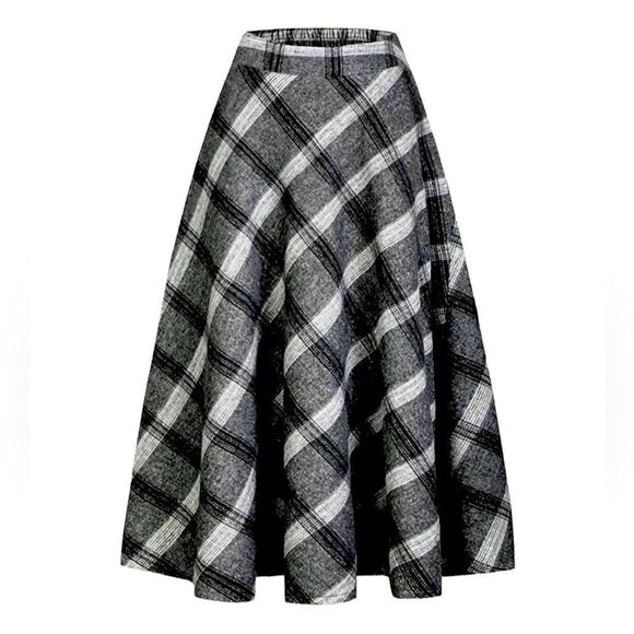 NWT Ideal Sanxun Midi or maxi Plaid Black Wool Skirt S - Picture 1 of 14